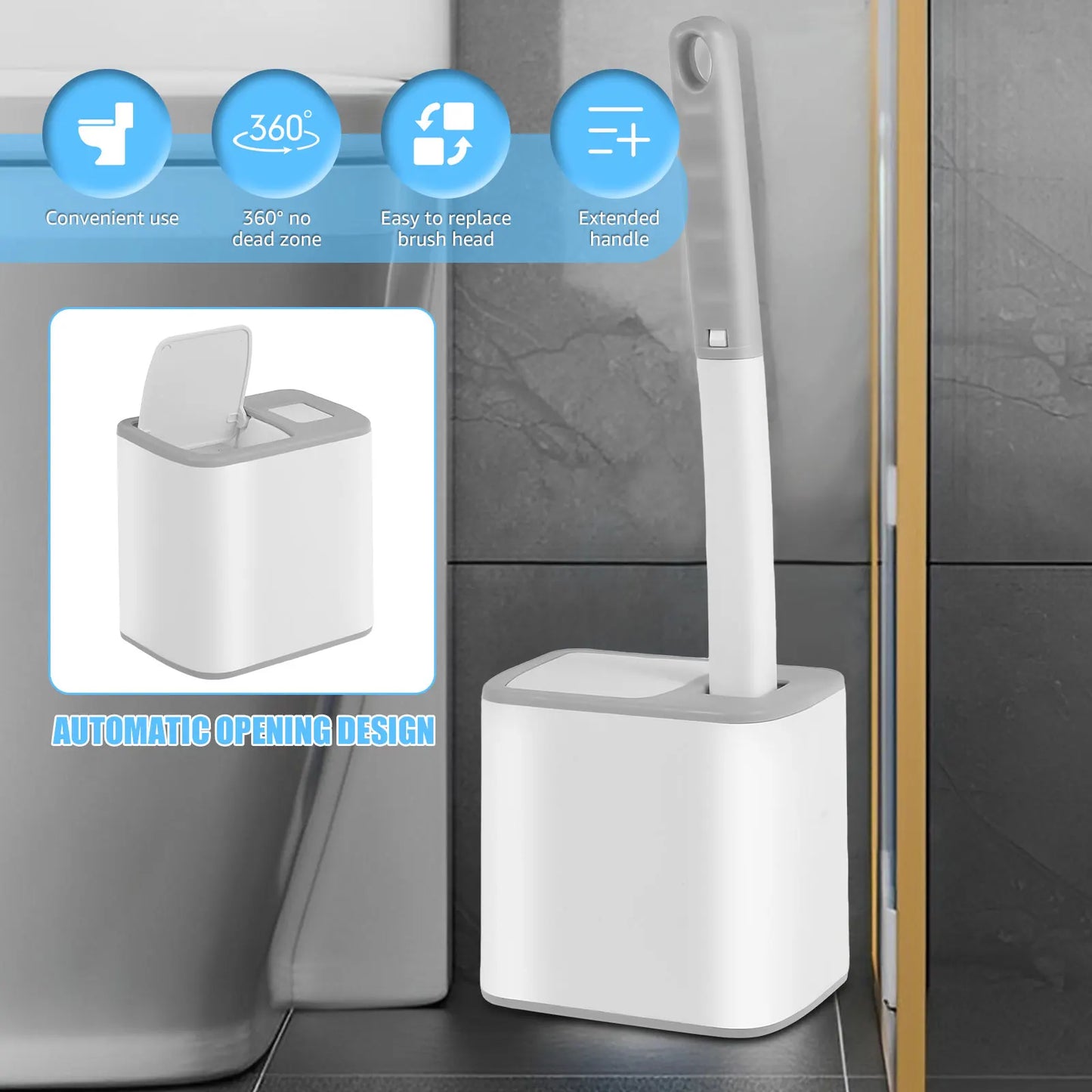 Toilet Brush With Disposable Replacement Head Kits