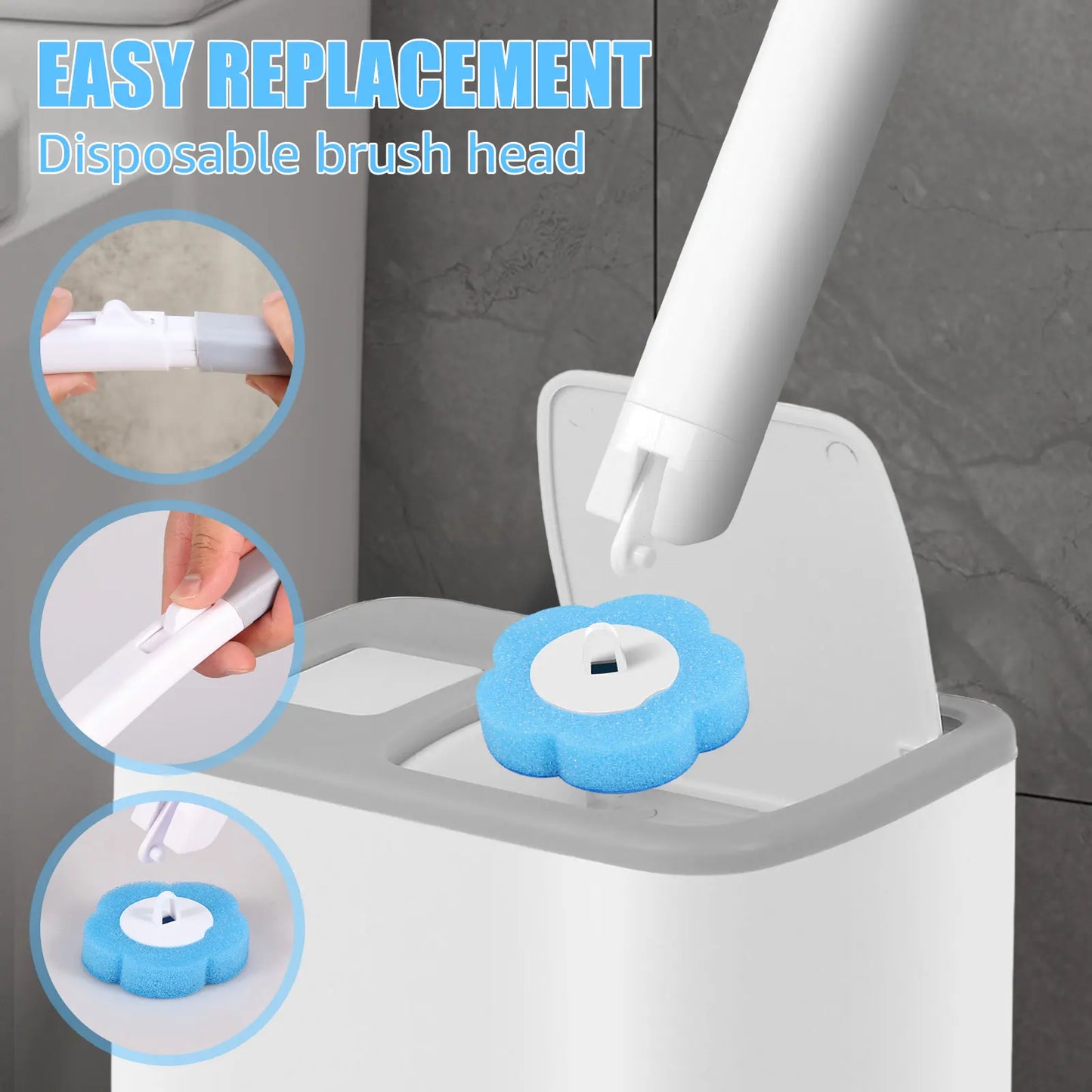 Toilet Brush With Disposable Replacement Head Kits