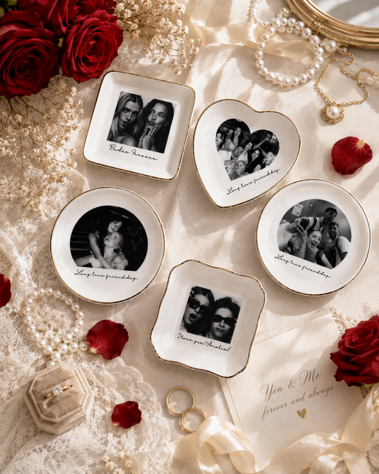 Personalised Bestie Photo Trinket Dish Custom Jewelry Ring Dish Bridesmaid Proposal Ceramic Trinket Tray for Friend Wedding Gift